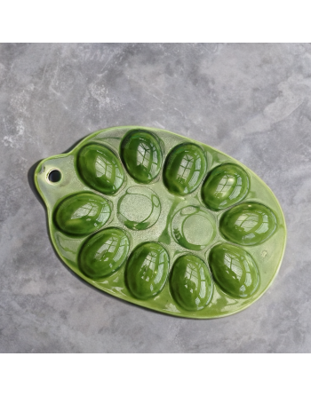 Plat vert pour 10 oeufs en céramique