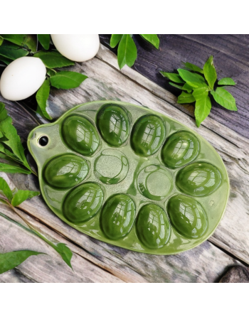 Plat vert pour 10 oeufs en céramique