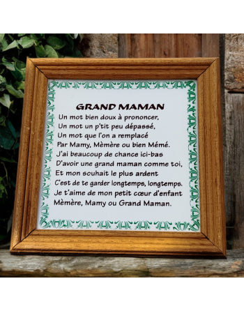 Poésie "Grand-Maman" ou "Grand-Papa" sur carrelage avec cadre en bois clair