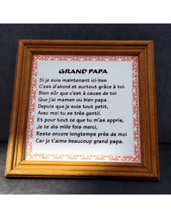 Poésie "Grand-Maman" ou "Grand-Papa" sur carrelage avec cadre en bois clair