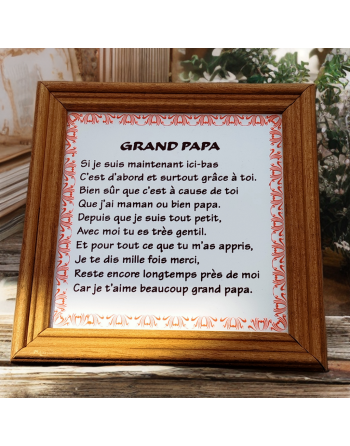 Poésie "Grand-Maman" ou "Grand-Papa" sur carrelage avec cadre en bois clair