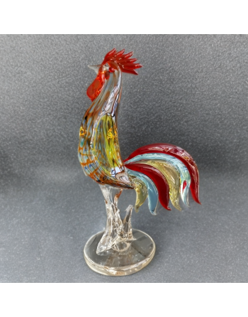 Grand coq en verre soufflé, style Murano