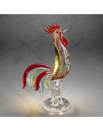 Grand coq en verre soufflé, style Murano