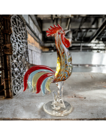 Grand coq en verre soufflé, style Murano