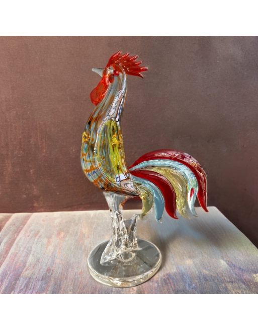 Grand coq en verre soufflé, style Murano Grand coq en verre soufflé, style Murano