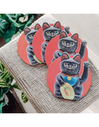 Set de 4 sous-verres Lotto - Maneki Neko - Chat noir