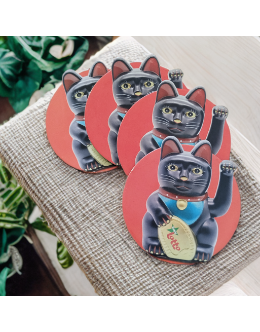 Set de 4 sous-verres Lotto - Maneki Neko - Chat noir Set de 4 sous-verres Lotto - Maneki Neko - Chat noir
