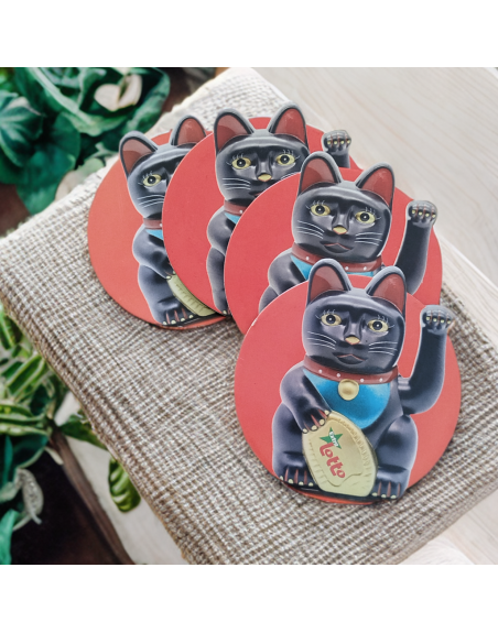Set de 4 sous-verres Lotto - Maneki Neko - Chat noir