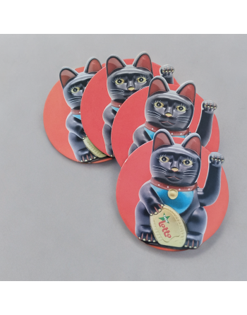 Set de 4 sous-verres Lotto - Maneki Neko - Chat noir