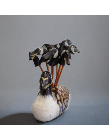 Canard en bois peint avec 10 piques apéro – têtes de canard