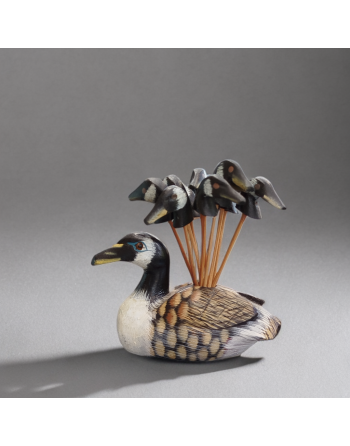 Canard en bois peint avec 10 piques apéro – têtes de canard