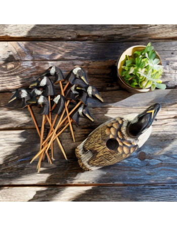 Canard en bois peint avec 10 piques apéro – têtes de canard