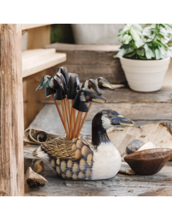 Canard en bois peint avec 10 piques apéro – têtes de canard