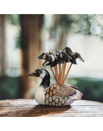 Canard en bois peint avec 10 piques apéro – têtes de canard
