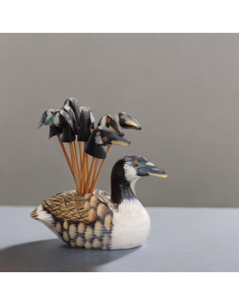 Canard en bois peint avec 10 piques apéro – têtes de canard