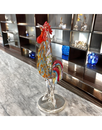 Grand coq en verre soufflé, style Murano