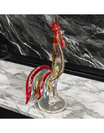 Grand coq en verre soufflé, style Murano
