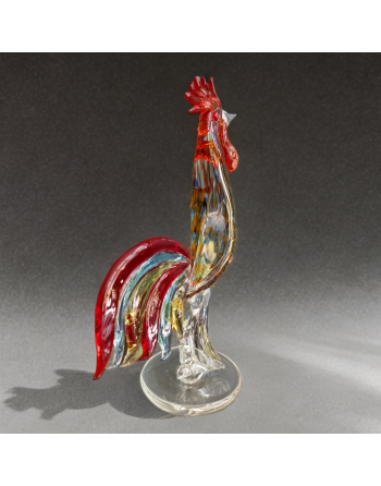 Grand coq en verre soufflé, style Murano