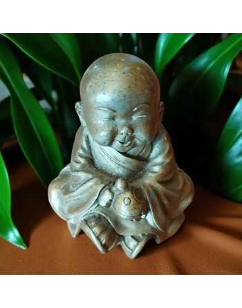 Petit bouddha rieur en étain couleur bronze