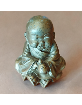 Petit bouddha rieur en étain couleur bronze