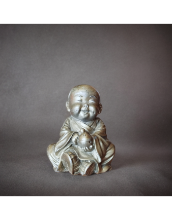 Petit bouddha rieur en étain couleur bronze