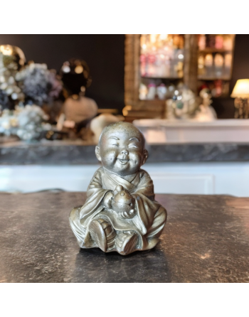 Petit bouddha rieur en étain couleur bronze