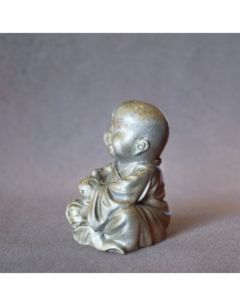 Petit bouddha rieur en étain couleur bronze