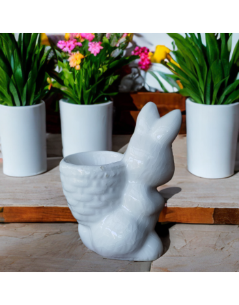 Coquetier lapin blanc en céramique