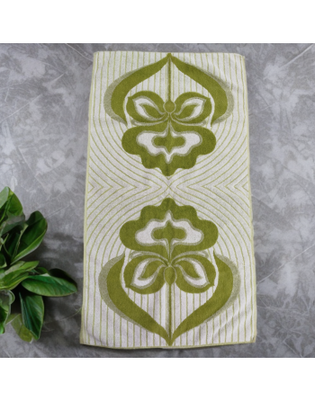 Serviette de bain verte et blanche, décor de fleurs stylisées - De Witte