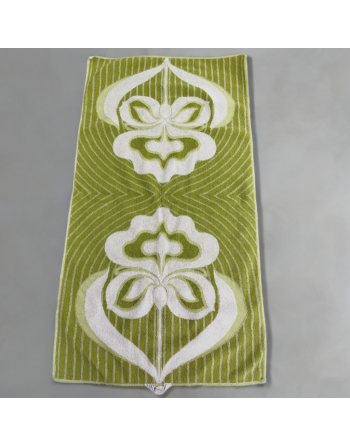 Serviette de bain verte et blanche, décor de fleurs stylisées - De Witte