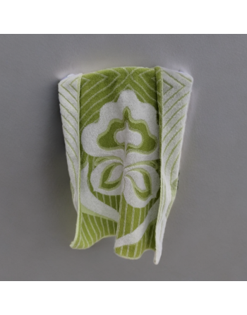 Serviette de bain verte et blanche, décor de fleurs stylisées - De Witte