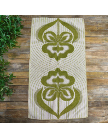 Serviette de bain verte et blanche, décor de fleurs stylisées - De Witte
