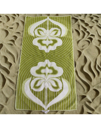 Serviette de bain verte et blanche, décor de fleurs stylisées - De Witte