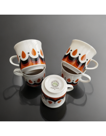 Tasse à espresso en porcelaine décor orange et brun - Freiberger - Allemagne de l'Est