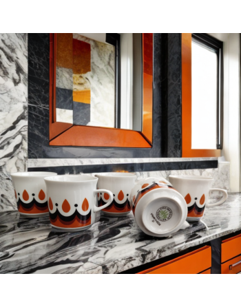Tasse à espresso en porcelaine décor orange et brun - Freiberger - Allemagne de l'Est