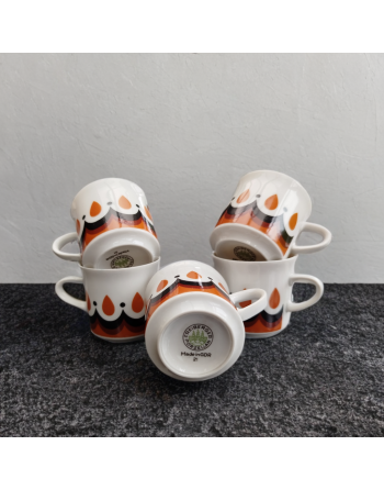 Tasse à espresso en porcelaine décor orange et brun - Freiberger - Allemagne de l'Est