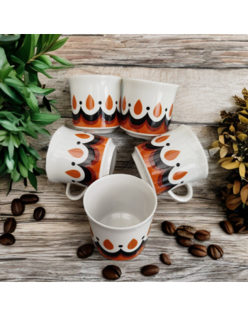 Tasse à espresso en porcelaine décor orange et brun - Freiberger - Allemagne de l'Est