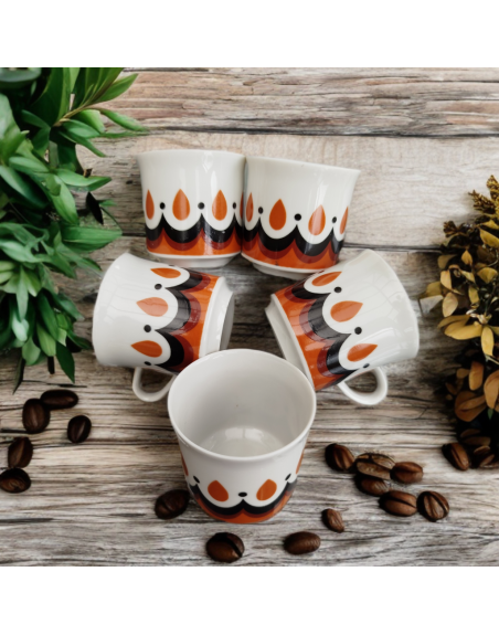 Tasse à espresso en porcelaine décor orange et brun - Freiberger - Allemagne de l'Est
