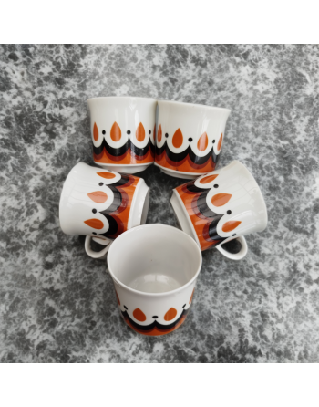 Tasse à espresso en porcelaine décor orange et brun - Freiberger - Allemagne de l'Est