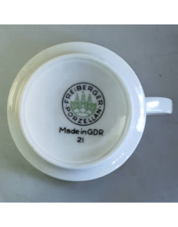 Tasse à espresso en porcelaine décor orange et brun - Freiberger - Allemagne de l'Est