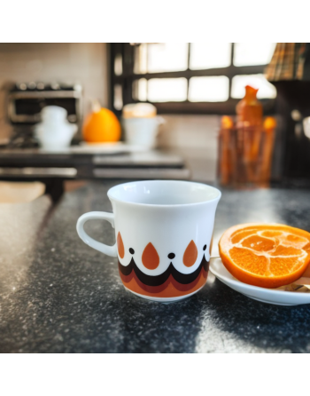 Tasse à espresso en porcelaine décor orange et brun - Freiberger - Allemagne de l'Est