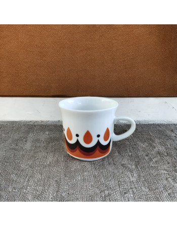 Tasse à espresso en porcelaine décor orange et brun - Freiberger - Allemagne de l'Est