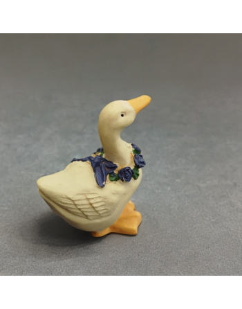 Petite oie blanche en céramique avec collier de fleurs bleues - Danemark, années 70-80