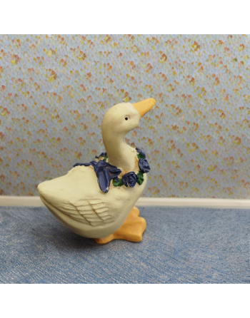 Petite oie blanche en céramique avec collier de fleurs bleues - Danemark, années 70-80