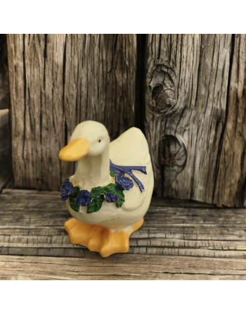 Petite oie blanche en céramique avec collier de fleurs bleues - Danemark, années 70-80