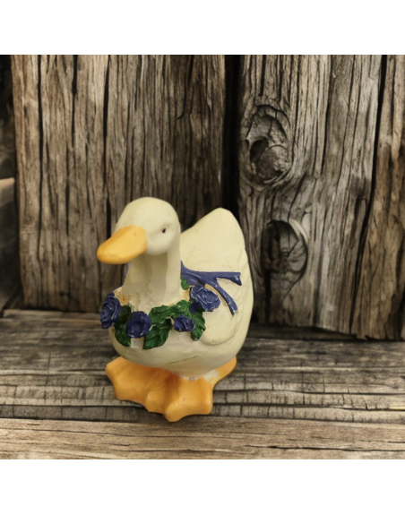 Petite oie blanche en céramique avec collier de fleurs bleues - Danemark, années 70-80