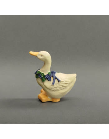 Petite oie blanche en céramique avec collier de fleurs bleues - Danemark, années 70-80