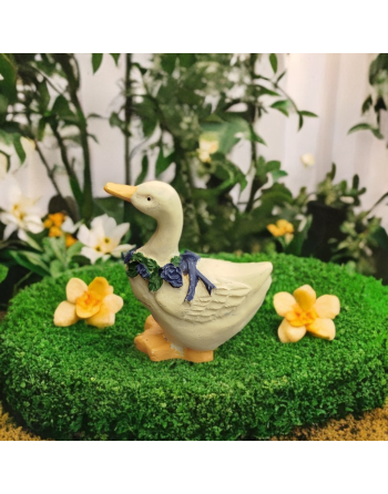 Petite oie blanche en céramique avec collier de fleurs bleues - Danemark, années 70-80