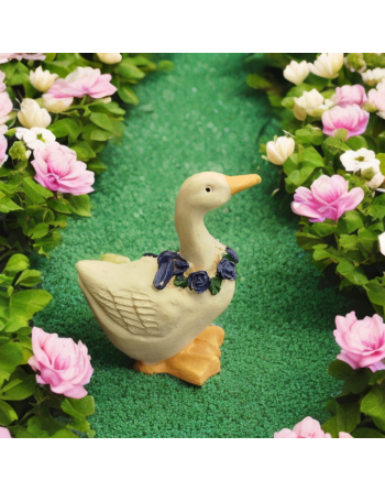 Petite oie blanche en céramique avec collier de fleurs bleues - Danemark, années 70-80