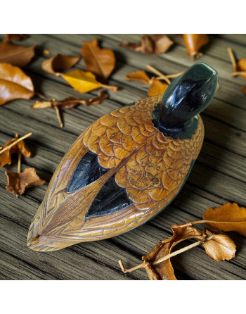 Grand canard en bois massif sculpté et peint à la main - années 70